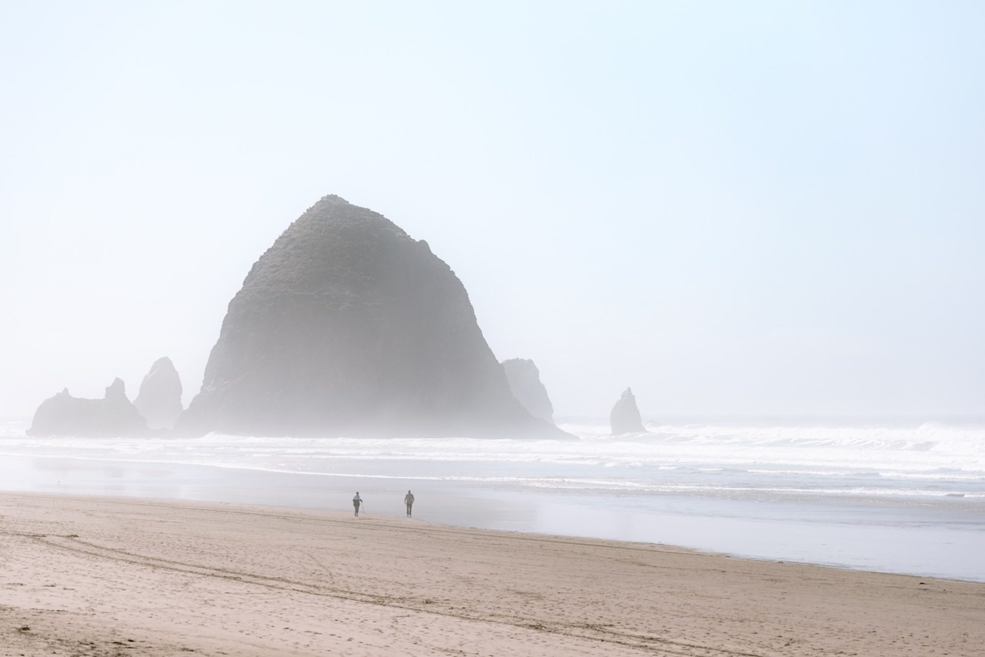 Haystack Rock softened by coastal fog